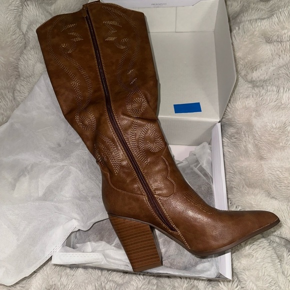 Dream Pairs Shoes - Brown Leather Women's Cowgirl Boots